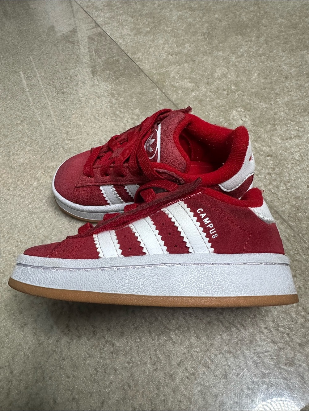 ADIDAS RED SUEDE NO TIE UNISEX CAMPUS TODDLER SNEAKERS SZ 7 1/2